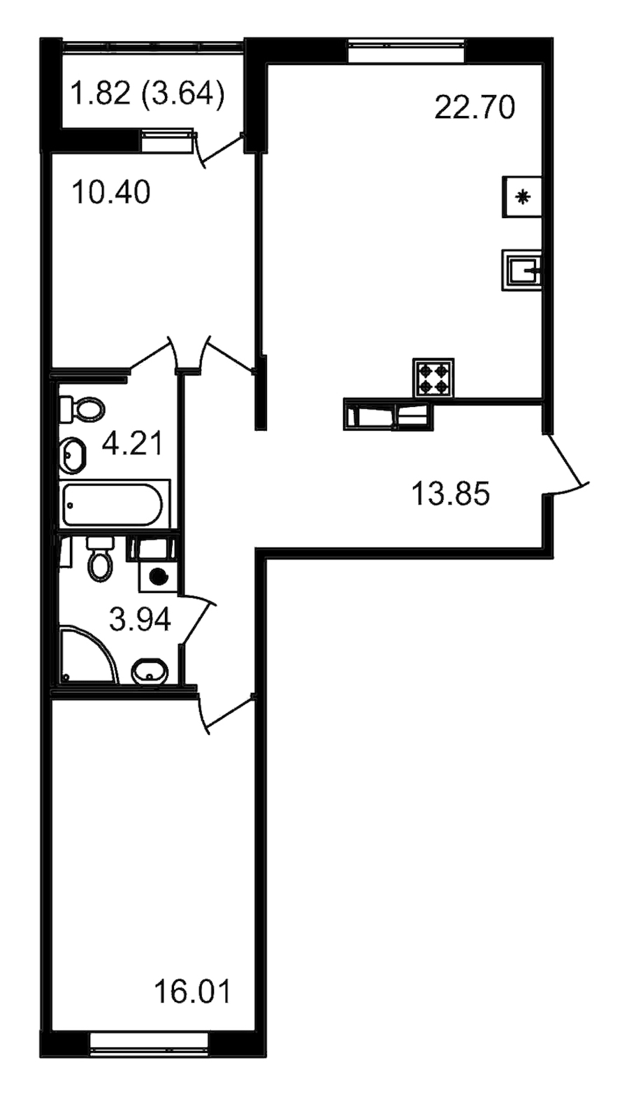 2-комнатная квартира 71.11 м², 13/14 эт., ЖК «Чёрная речка»